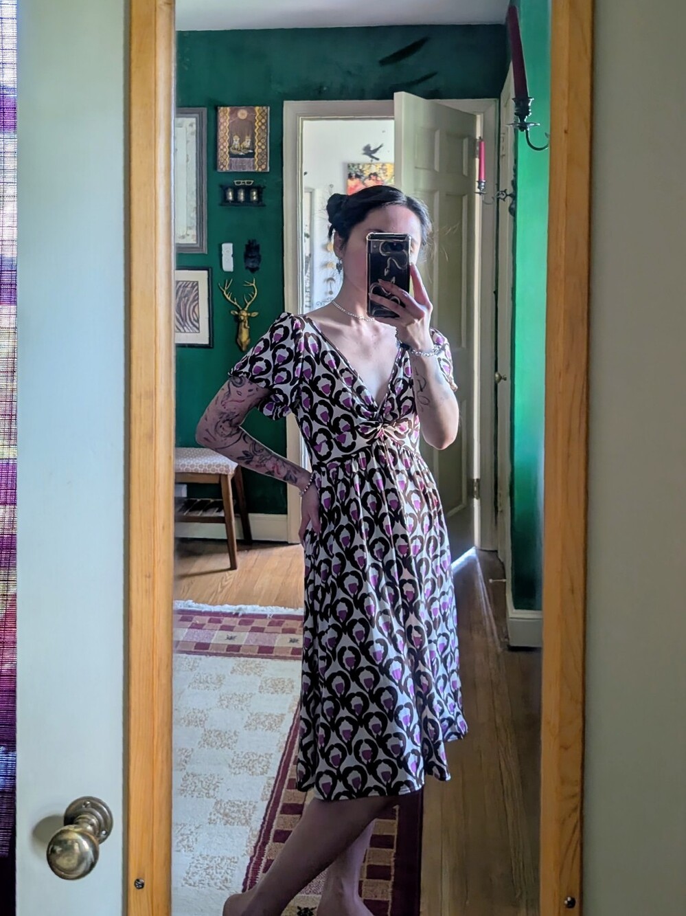 Max Studio Pink and Black Patterned Tie-Front Dress